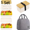 1200ML Divided Lunch Box Picnic Microwave Wooden Cover Japanese Bento Box Portable Double Layer Food Container For Kids