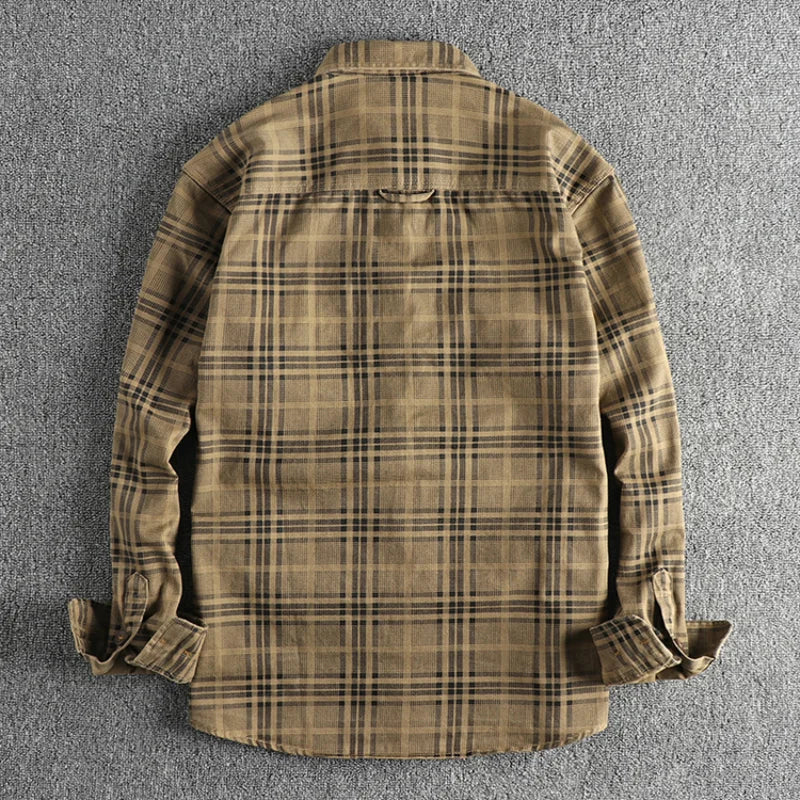 Trendy men's new fashion versatile plaid long sleeve shirt casual cotton washed thin coat