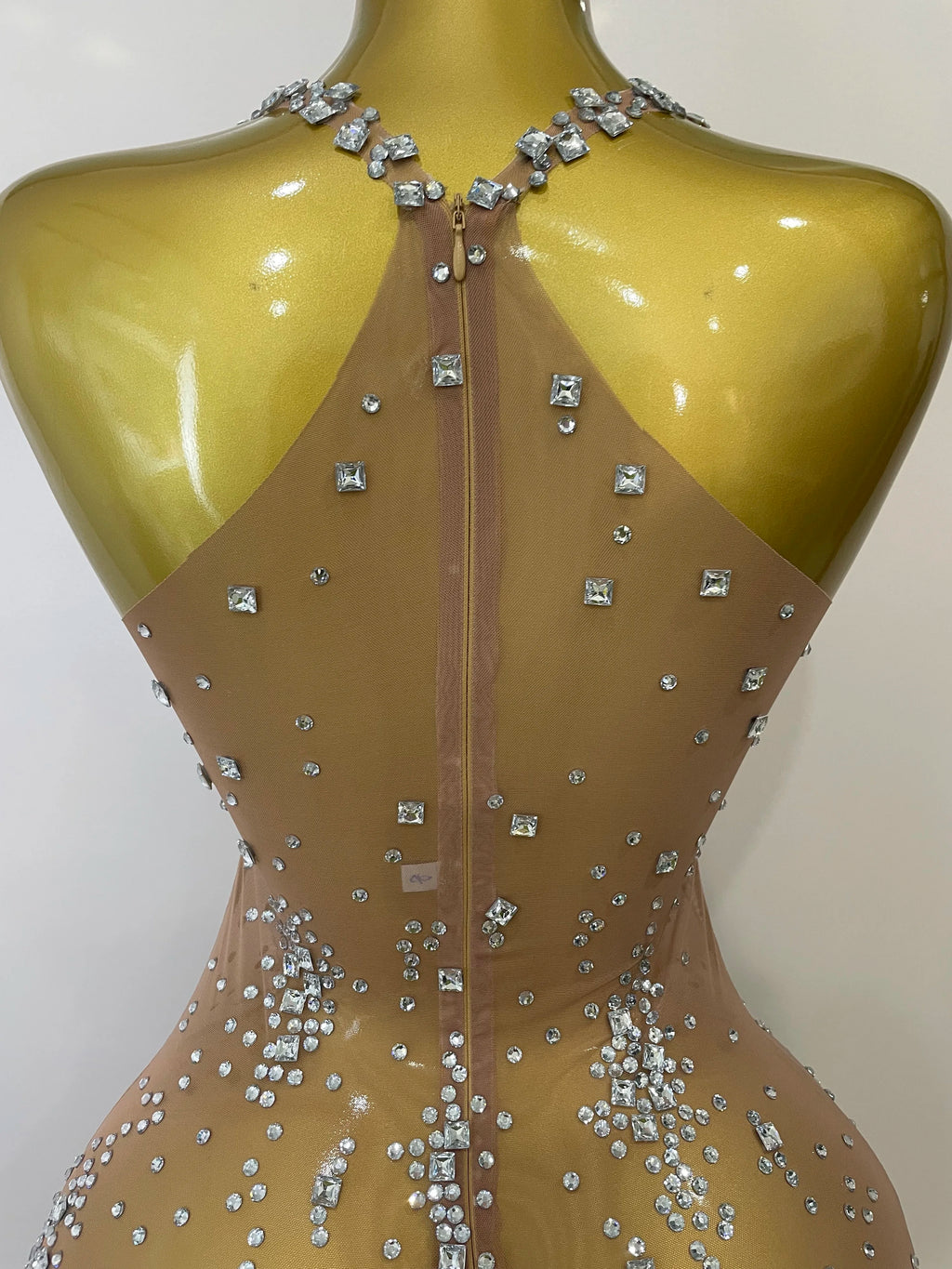 2025 New Sparkly Rhinestone V Neck Stretch Mesh Sexy See Through Dress Women Elegant Party Celebrate Perform Costume Stage Outfi