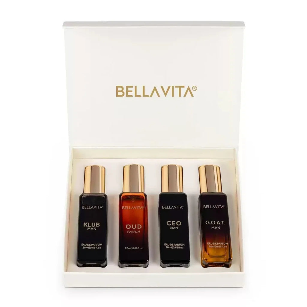 Bella Vita Women's Luxury Long-Lasting Perfume Gift Set | 4 x 20ml, Floral Fruity Fragrance & Men's Luxury Perfume Gift Set