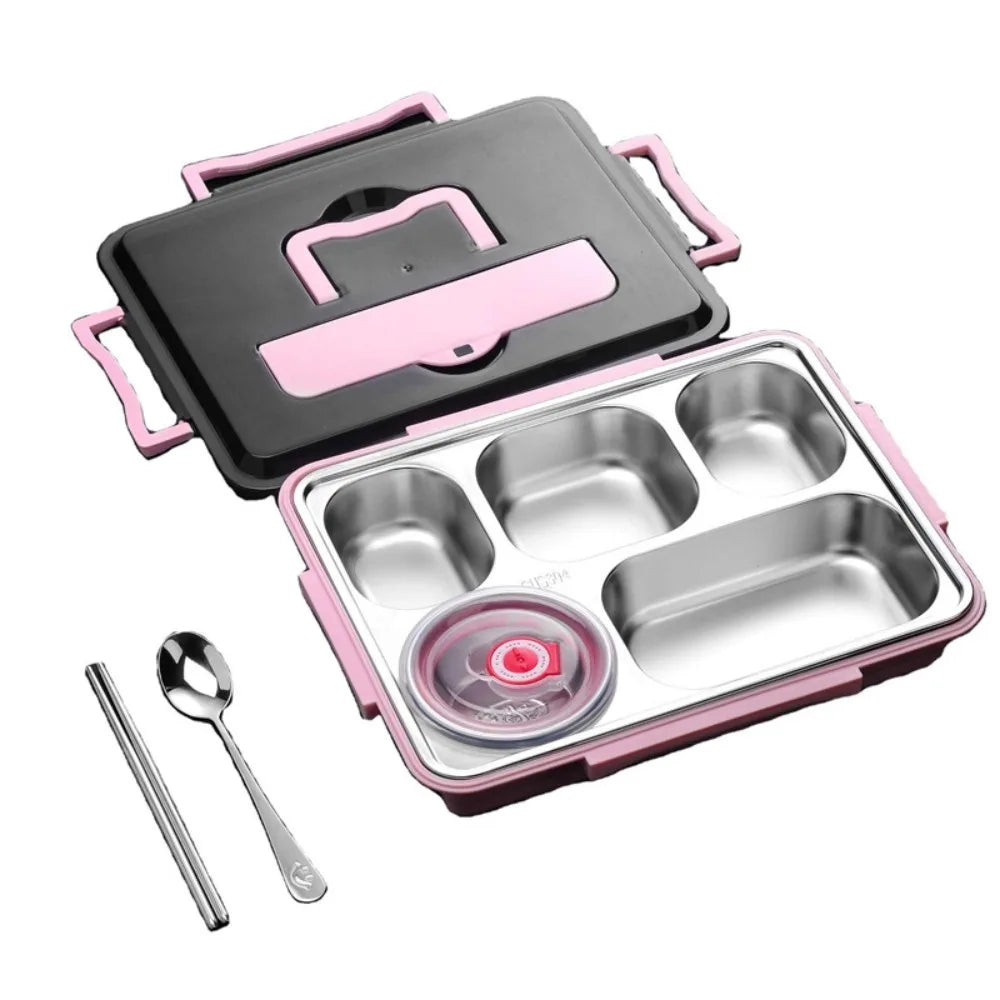 Leakproof Stainless Steel Lunch Box Microwavable Multi-Grid Food Container with Cutlery Food Grade Lunch Container Office Worker