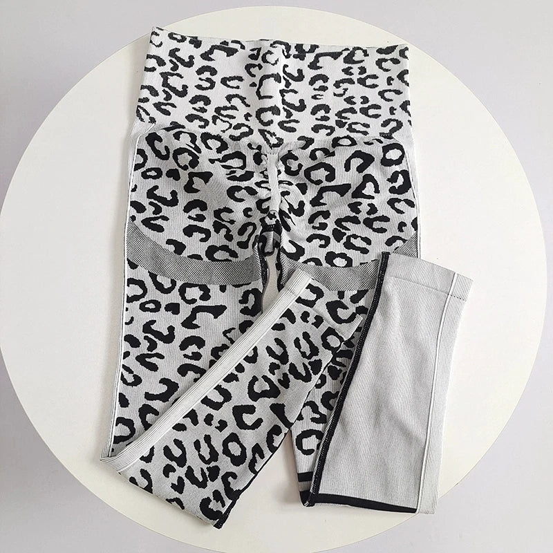 Leopard Print Seamless Booty Lift Leggings - High Waist Compression Yoga Running Training Pants