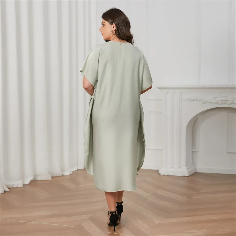 Sexy Lace V Neck Nightdress Women Night Dress Summer Short Sleeve Satin Sleepwear Loose Silky Long Nightgowns Overized