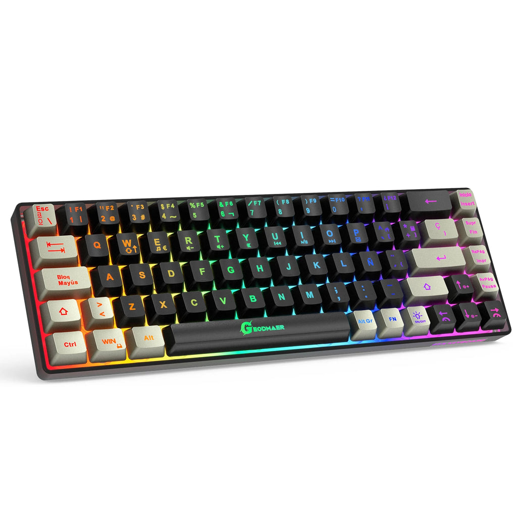 GEODMAER Wireless Gaming Keyboard Rechargeable Backlit Gaming Keyboard 68 Keys English/Spanish Layout 2.4G Keyboard for PC