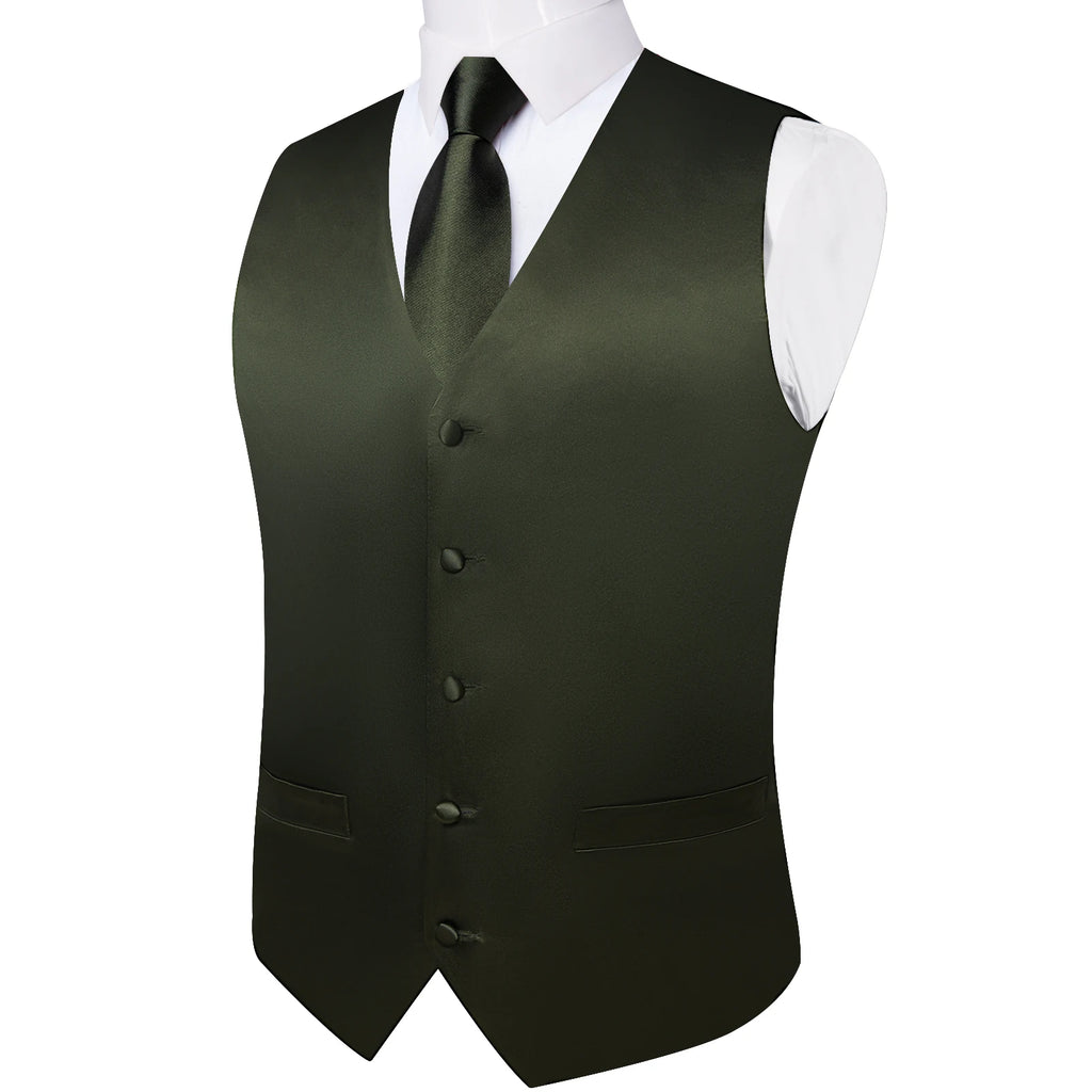 Satin Men's Solid Blue Suit Vest with Tie Handkerchief Cufflinks Business Formal Waistcoat Wedding Prom Men Sleeveless Jacket