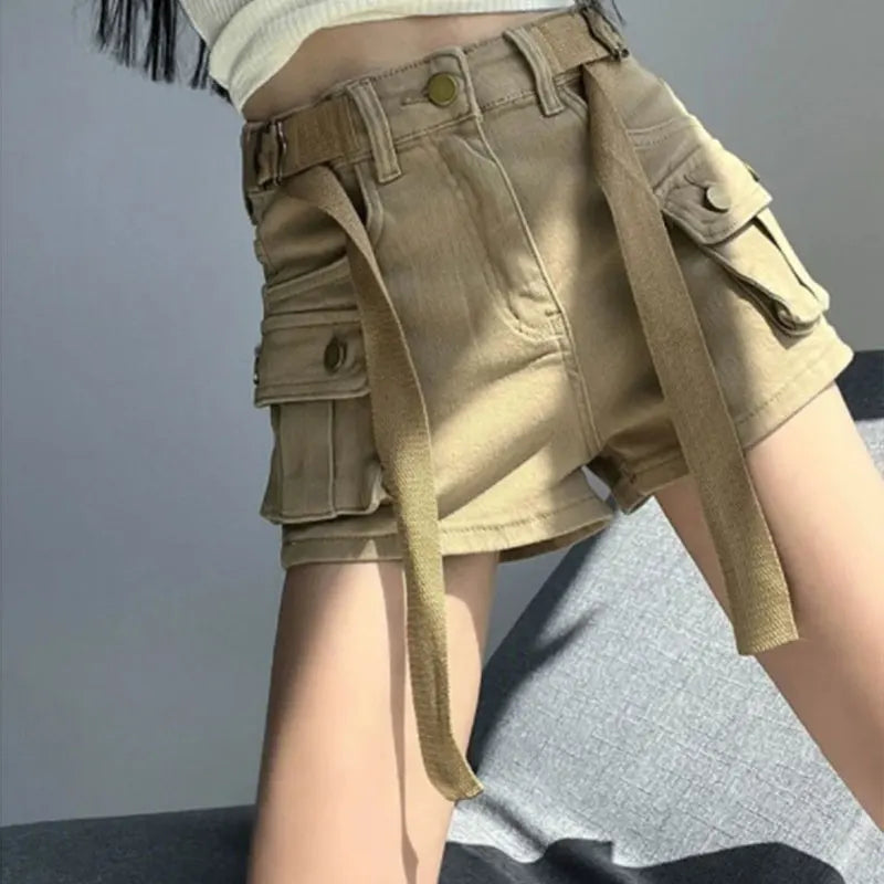 Large Pocket Denim Shorts Women Stretch Slim Fit High Waist Sexy Butt Lifting Hot Pants Summer Fashion Babes Casual Y2k Clothes