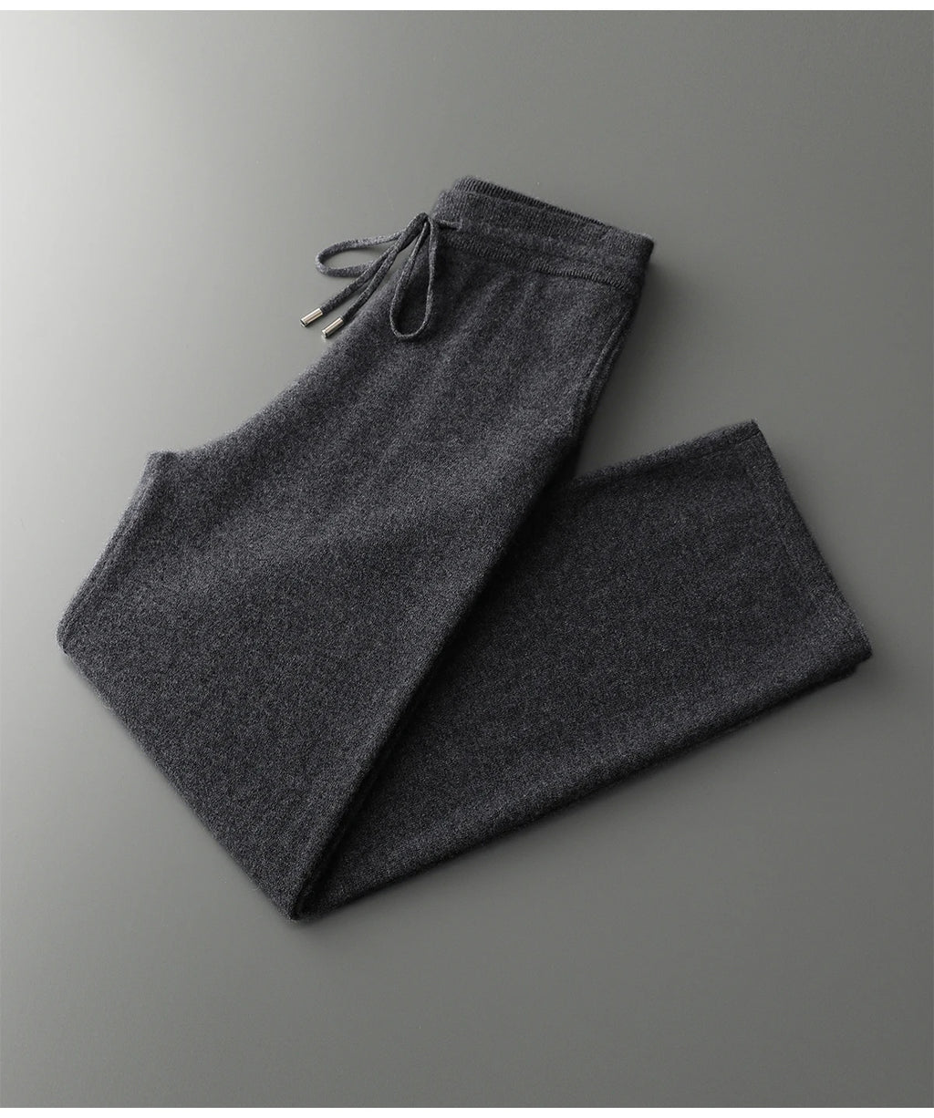 Men's 100% Merino Wool Two-piece Suit Knitting Hooded Collar Pullover and  Wide-leg Pant Autumn Winter Thickened Warm Sweater