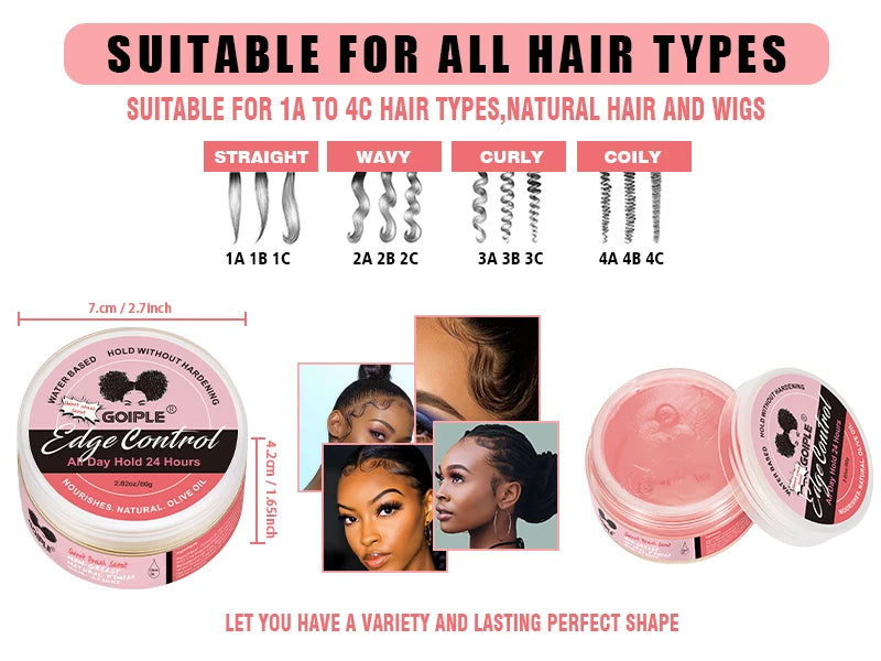 80g Extra Hold Edge Control Gel for Wig 4c Hair 24 Hour Long Lasting Control Gel No-greasy Edge Smoothing Break Hair Styling Wax