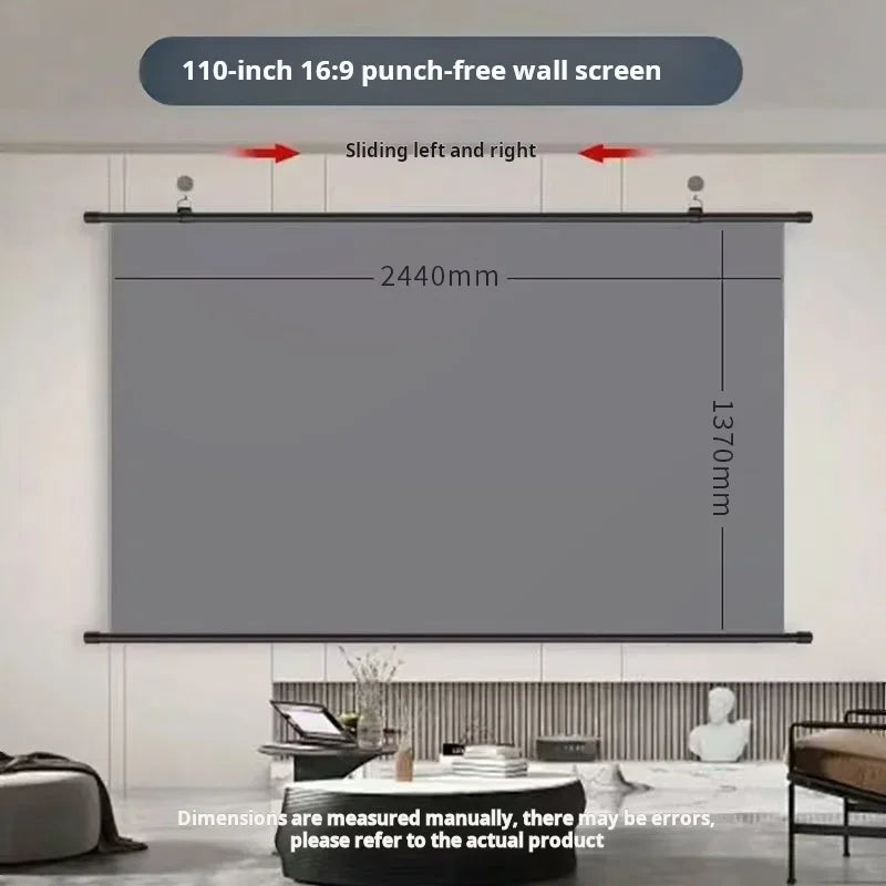 Anti-Light Projector Screen 16:9, Thickened HD Wall Mounted Projection Screen, No-Hole Easy Installation, Wrinkle-Resistant Home