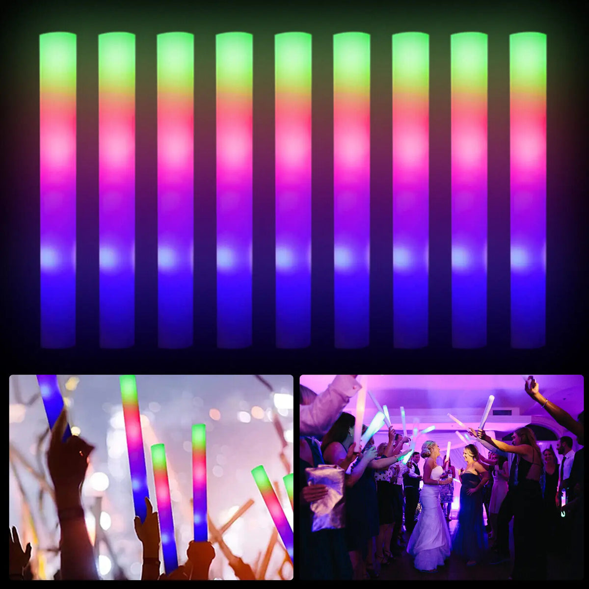 Glow Sticks Bulk 100Pack LED Light Up Foam Sticks 3 Modes Color Flashing,Glow Party Supplies for Wedding Birthday Concert