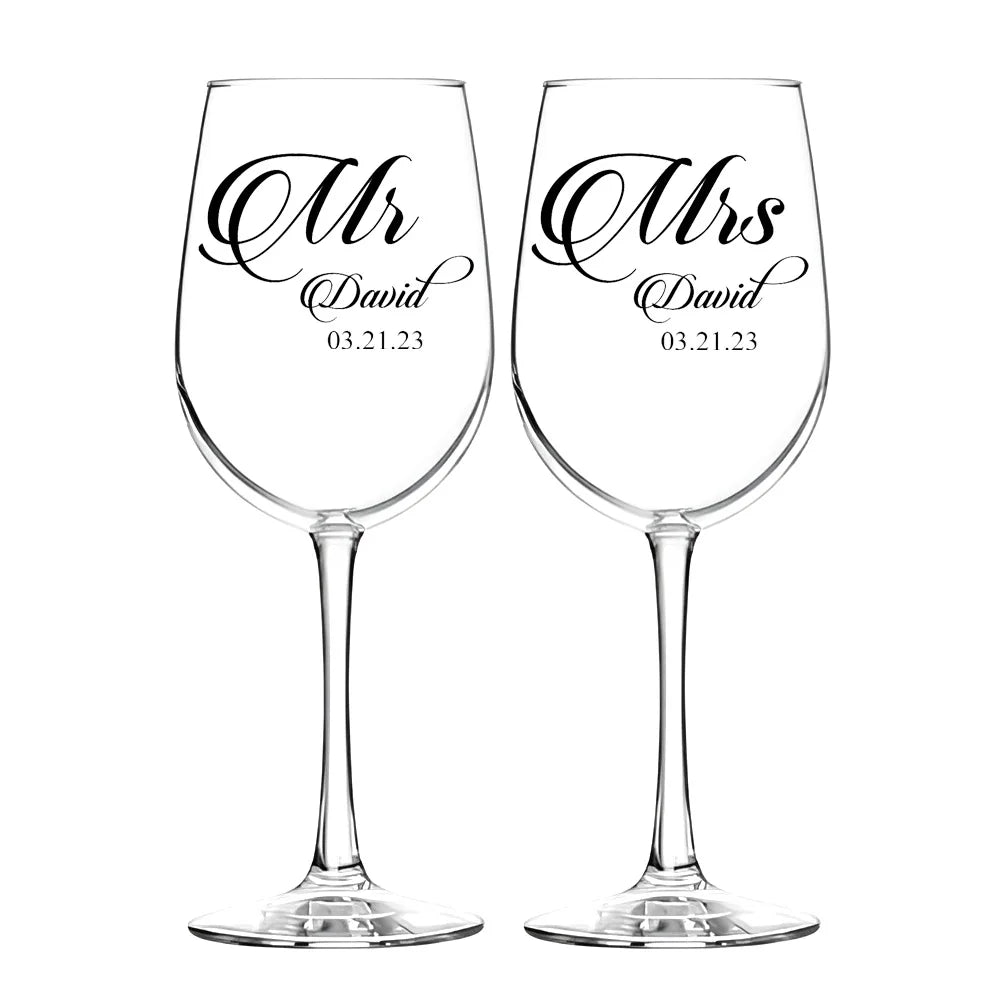 Personalised Wine Glasses Laser Engraving Custom Mr. and Mrs. Wine Glasses Gifts for Wife Couples Anniversary Christmas Wedding