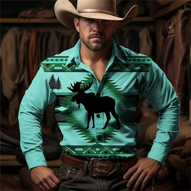 2024 Retro Fashion Simple Long Sleeve Western Denim Men's Social Shirt Top Rock Men's Street Retro Fashion Casual Clothing
