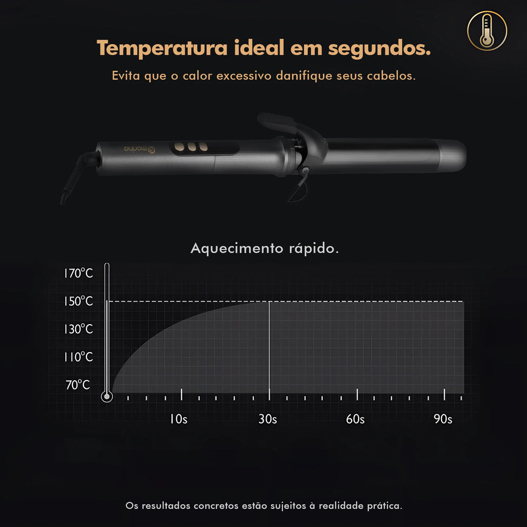 Hair Curler 32mm with LCD Display, Black and Gold, 5 Temperatures (140 °C-220 °C), Ceramic Coating, Bivolt 110-220V