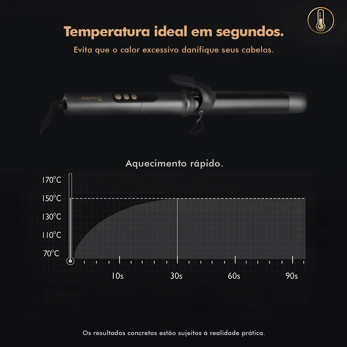 Hair Curler 32mm with LCD Display, Black and Gold, 5 Temperatures (140 °C-220 °C), Ceramic Coating, Bivolt 110-220V