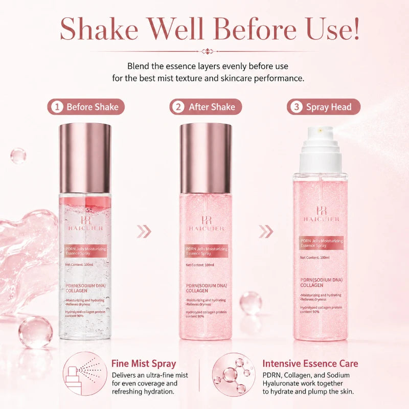 PDRN Vitamin C Jelly Essence Spray 100ml, Niacinamide Collagen Glow Soften Relieve Dryness Pre-makeup Spray Daily Skincare Set