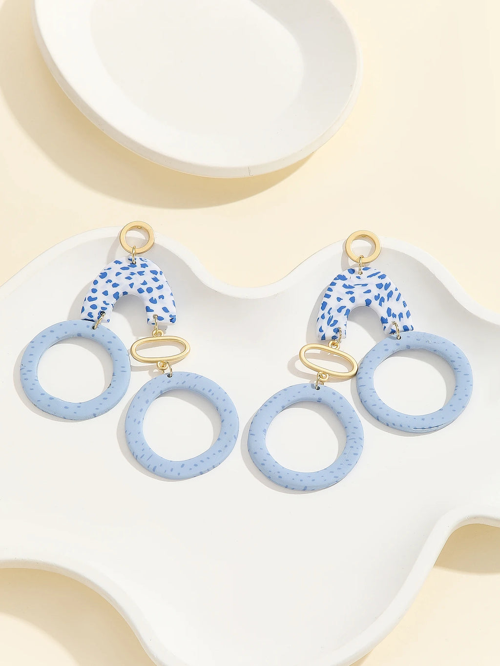 Mediterranean Blue Mosaic Arch Earrings Modern Light Blue Double Hoop Thin Dangle Artsy Statement Jewelry Summer Accessories