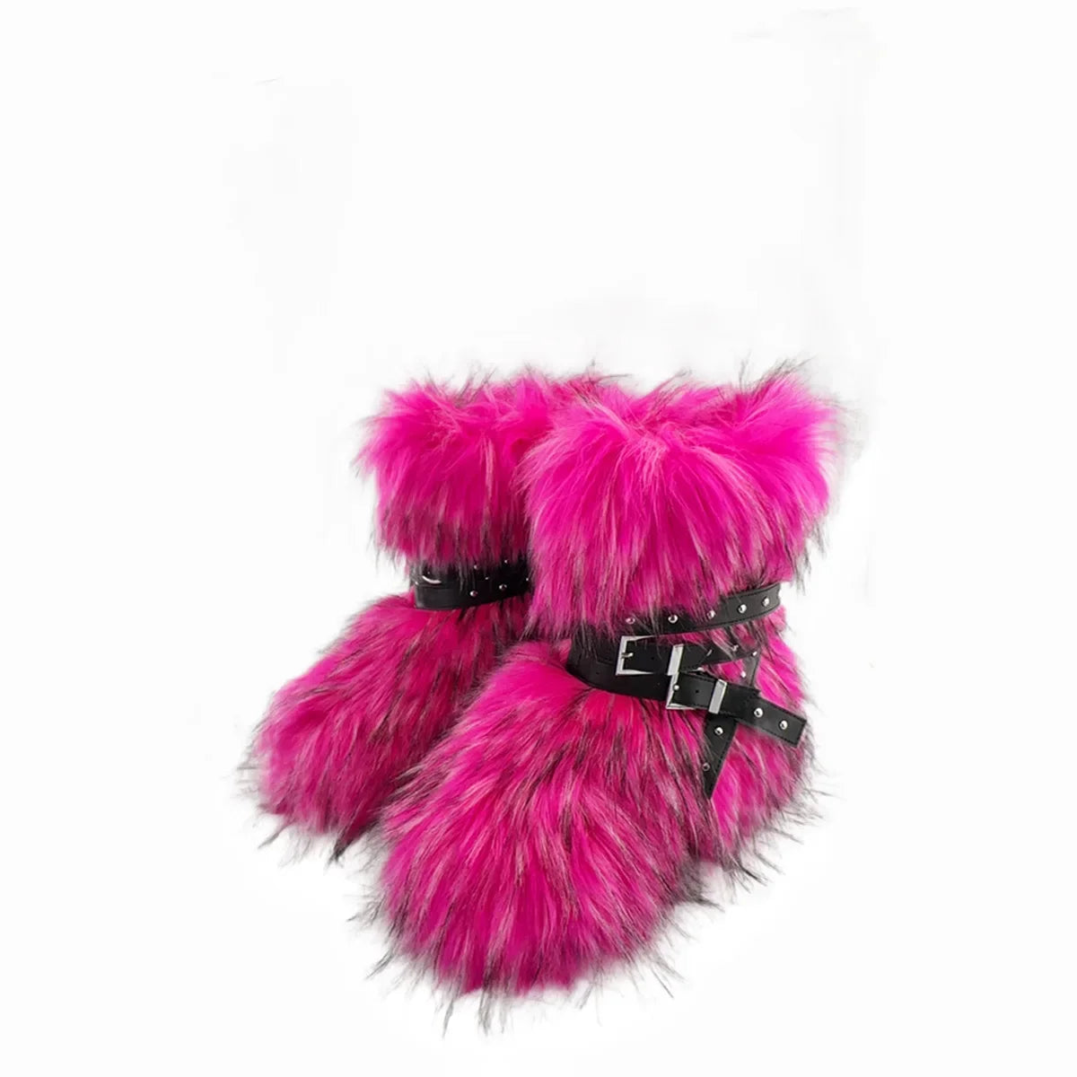 Winter Fur New Design Onepiece Raccoon FurFemale Snow Boots Fur shoes OutdoorMid Leg Boots y2k Cool Pink Girl