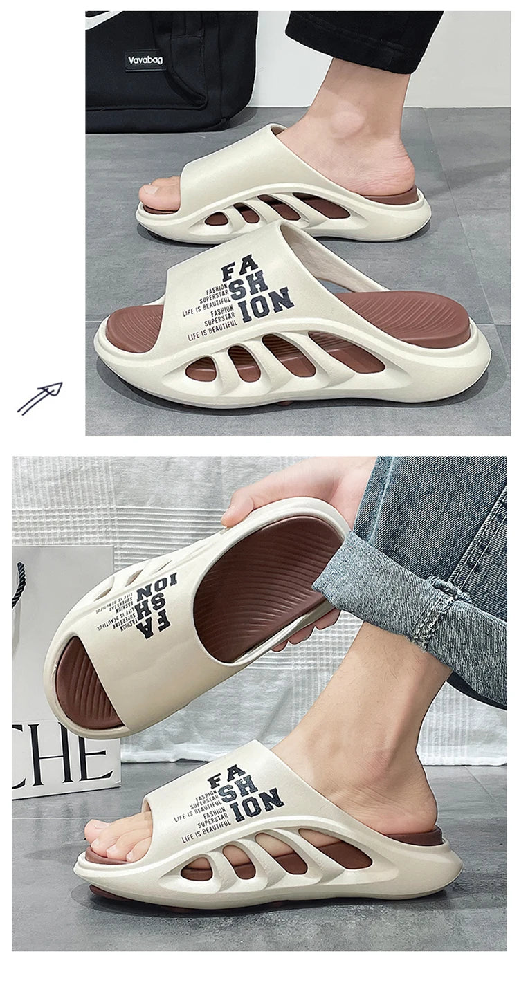 2026 EVA Soft Sole Male Slides New Summer Men's Slippers Breathable Hollow Beach Sandals Light Comfortable Indoor Flip Flop
