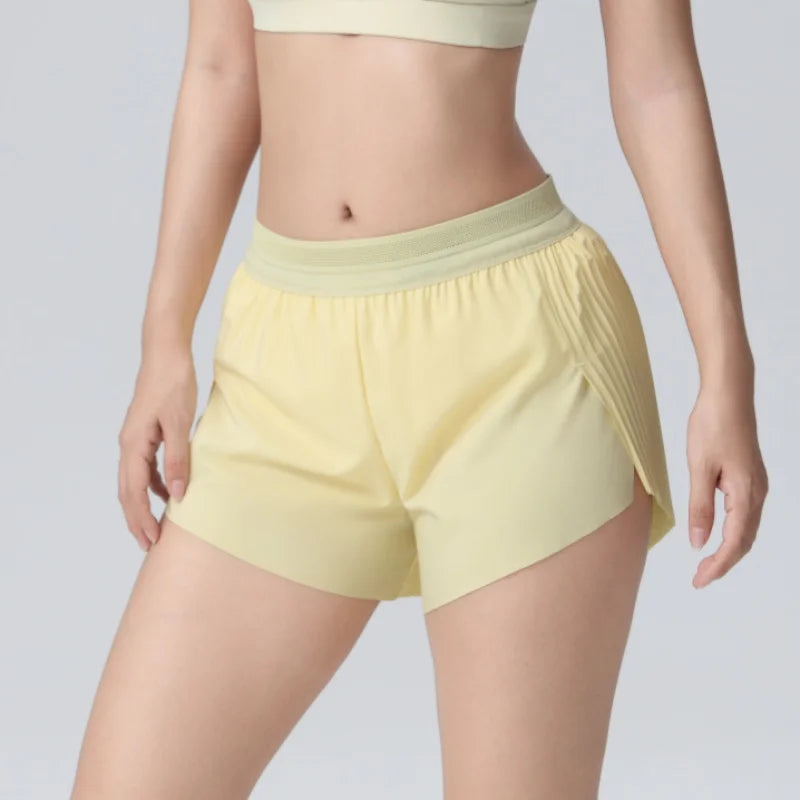 Summer Fitness Sports Pants Women's High Waist Nylon Quick Dry Three-Quarter Length Inner Pocket Outdoor Running Shorts