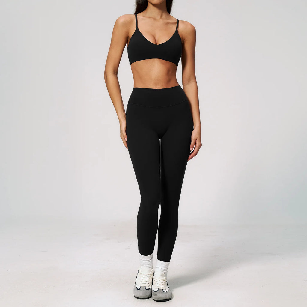 2PCS Yoga Suit Women's Tracksuits Gym Clothes Running Workout Outfits Sports Bra Middle Pants Athletic Wear Female Yoga Clothing