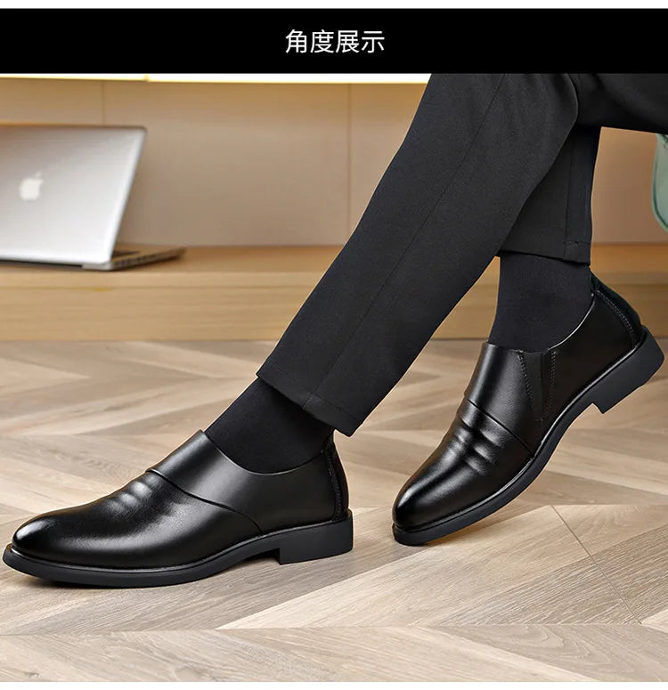 Spring Autumn Cow Leather Shoes for Men Fashion Casual Increase New Designer Men's Dress Shoes Black Platform Shoes Male