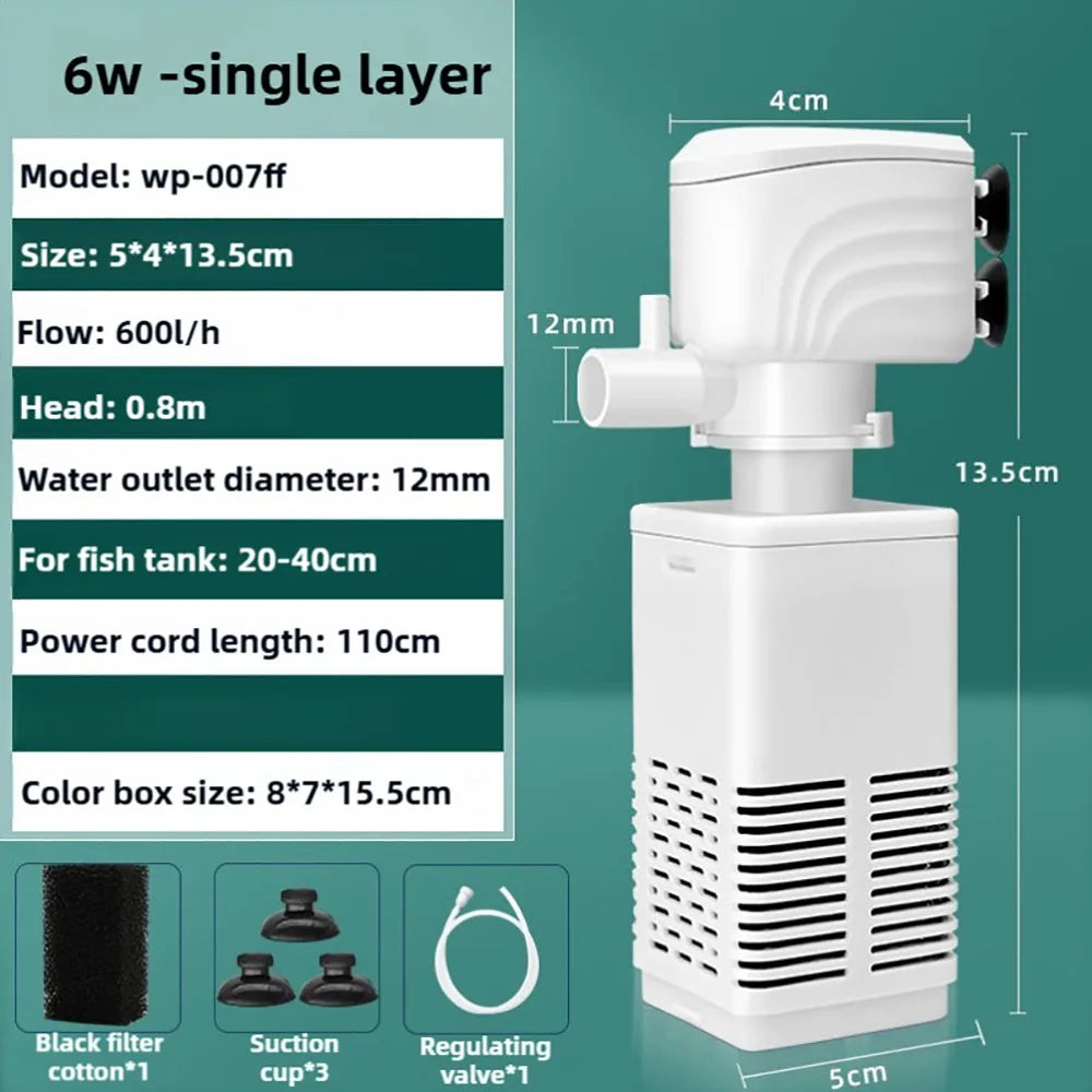 1Pcs Durable Submersible Silent Aquarium Filter Pump 3 in 1 4/6/15/20/25/35W Air Oxygen Aerator Water Change 220V Wave Maker