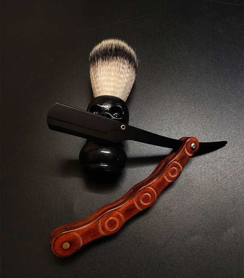 wooden trimmer manual shaver professional straight edge stainless steel sharp barber razor folding shaving blade shave beard cut