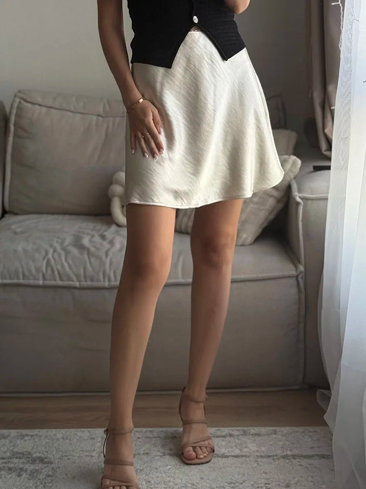 Summer Short Skirts For Women Office Wear Black A Line Luxury Mini Satin Skirt Ladies High Waist Simple Women's Skirts Silk