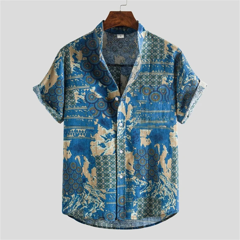 2026 Summer Men's Shirt Print Design Pattern Casual Loose Fashion Breathable Shirt