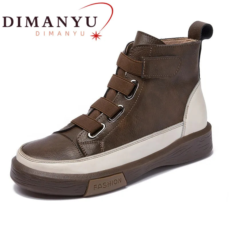 DIMANYU Ladies Shoes Sneakers Flat Fur Women Boots Winter Genuine Leather 2026 Retro Spring Ankle Boots For Women