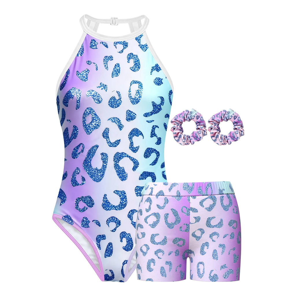 Gymnastics Leotard for Girls Athletic Gymnastics Unitard Halter Neck Biketard Tumbling Activewear for Kids No Diamond