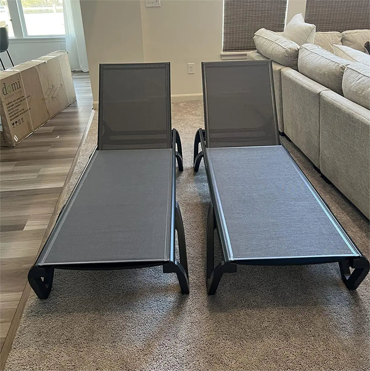 2 Pack Aluminum Outdoor Chaise Lounge,5 Position Adjustable Backrest&Wheels,All Weather Pool Patio, Custom