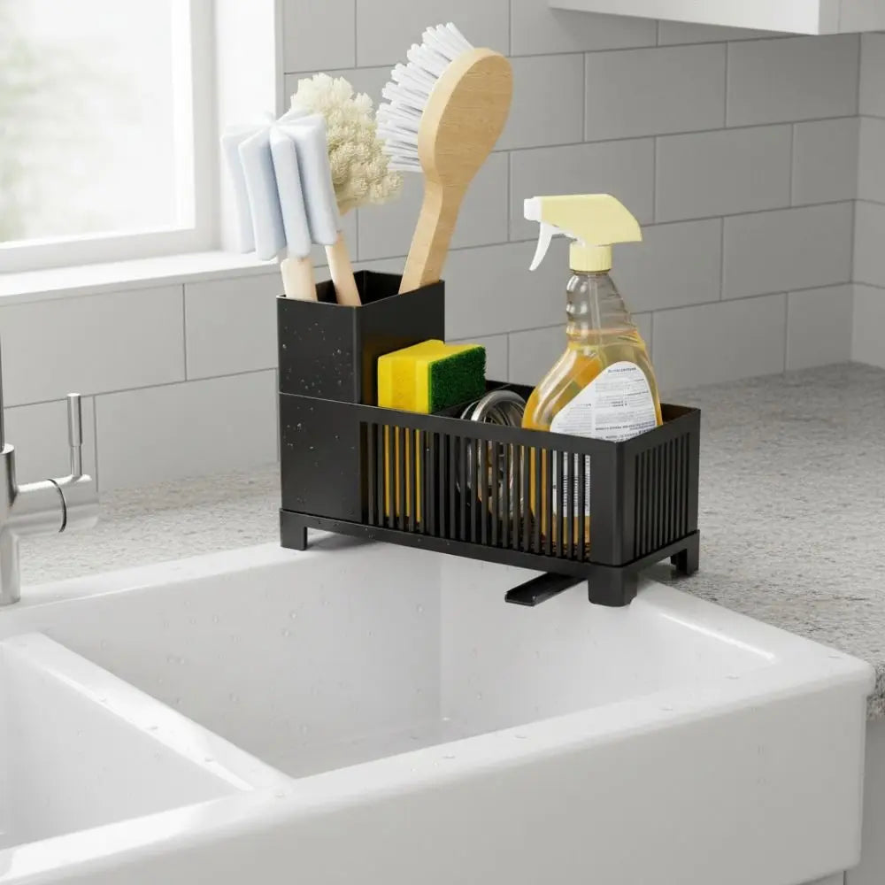 Well-ventilated Kitchen Sink Organizer Plastic Sponge Holder Kitchen Drain Rack Space-saving Dish Soap Dispenser Dishcloths