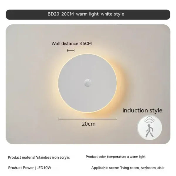 Round wall lamp/modern minimalist style bedroom bedside table staircase porch LED light source human body touch sensor