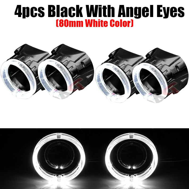 2.5 inch 80mm LED Angel Eyes Projector Shrouds WST Bi-xenon Bi-led Headlight Lenses Cover Mask Car Light Retrofit Accessories