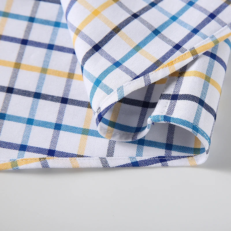 2025 Men's Social Shirt Pure Cotton Oxford Luxury Brand Thin Soft Buttoned Plaid Formal Work Western Clothing