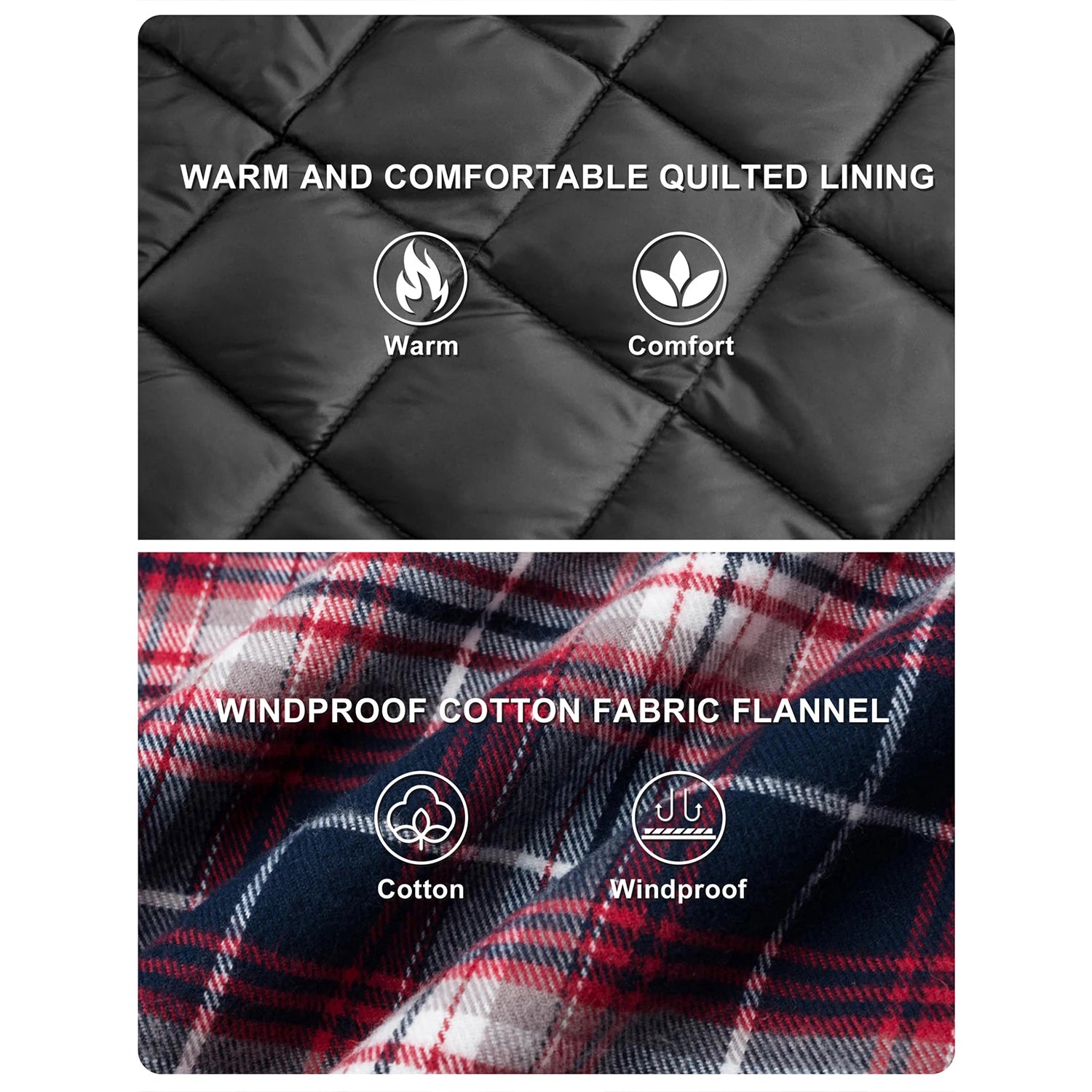 MAGCOMSEN Flannel Shirt with Quilted Lined Jacket Mens Long Sleeve Plaid Shirt Coat Button Down Outerwear Winter Male