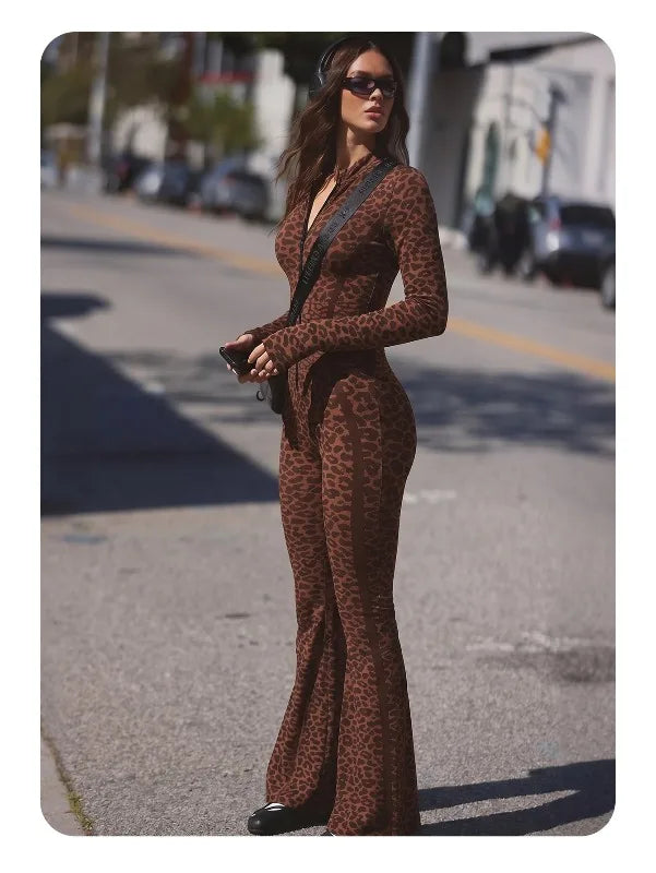 Sexy Hip-wrapped Yoga Suit Spice Deep V-neck Zipper Fashion Leopard Print Slim-fit One-piece Fitness Yoga Pants Summer 2026