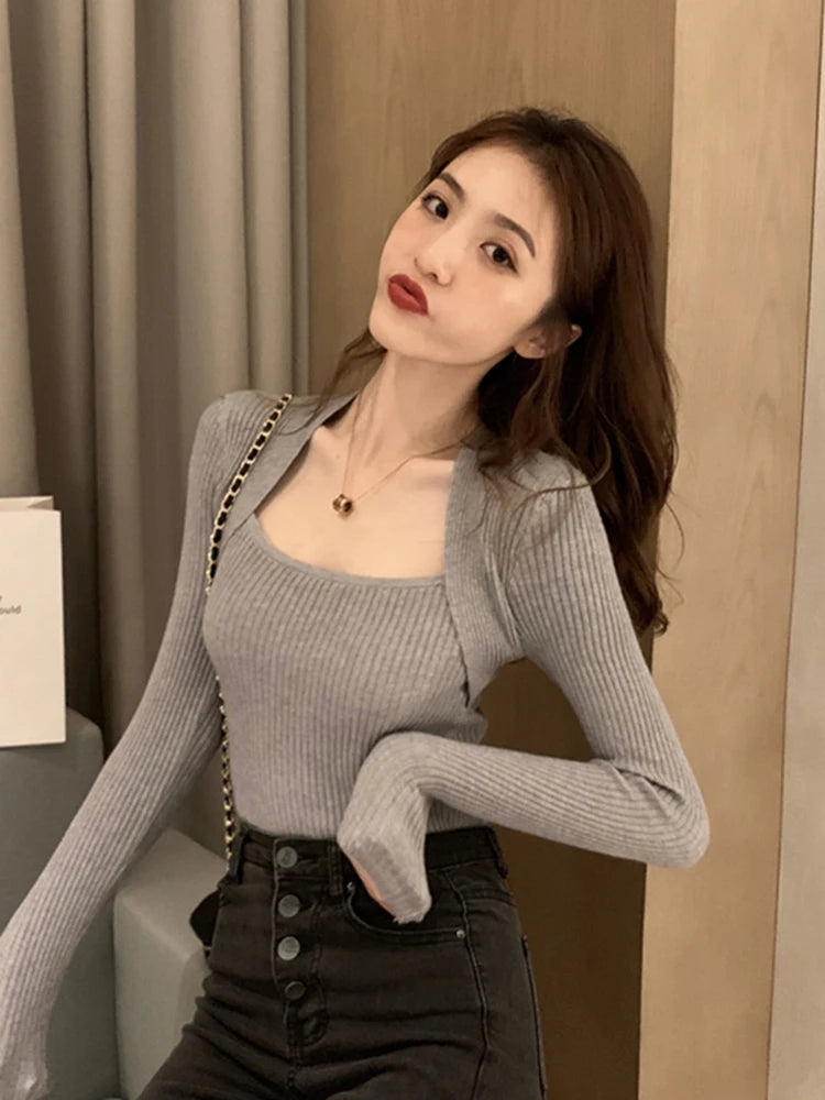 Women's Long Sleeve Pullover Sweater Basic Elastic Knitted Jumper Solid Autumn Winter Fashion Top Female Knittedwear