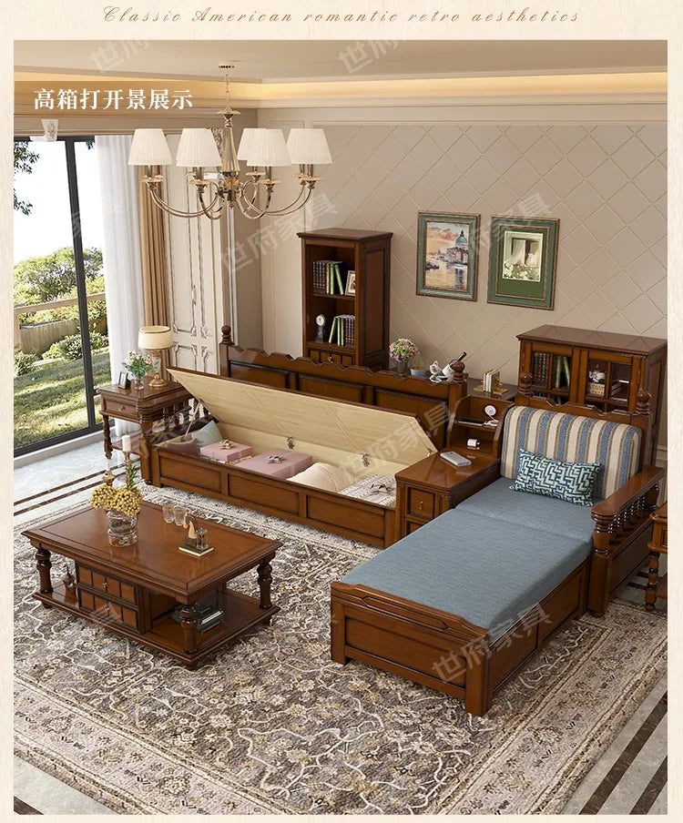 Solid wood sofa living room concubine combination small apartment dual-purpose storage