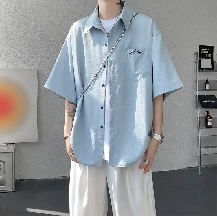 LEGIBLE Spring Summer Solid Shirts Men Casual Oversized Three Quarter Shirts Male Loose Fit Shirt for Man