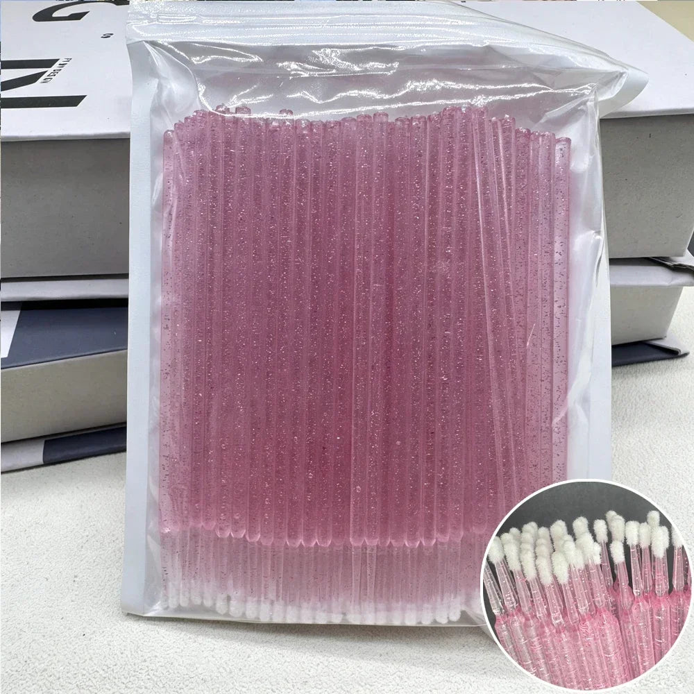 100PCS Crystal Micro Brush Disposable Lashes Removing Swab Mascara Wands Applicator Eyelash Extension Brushes Makeup Tools