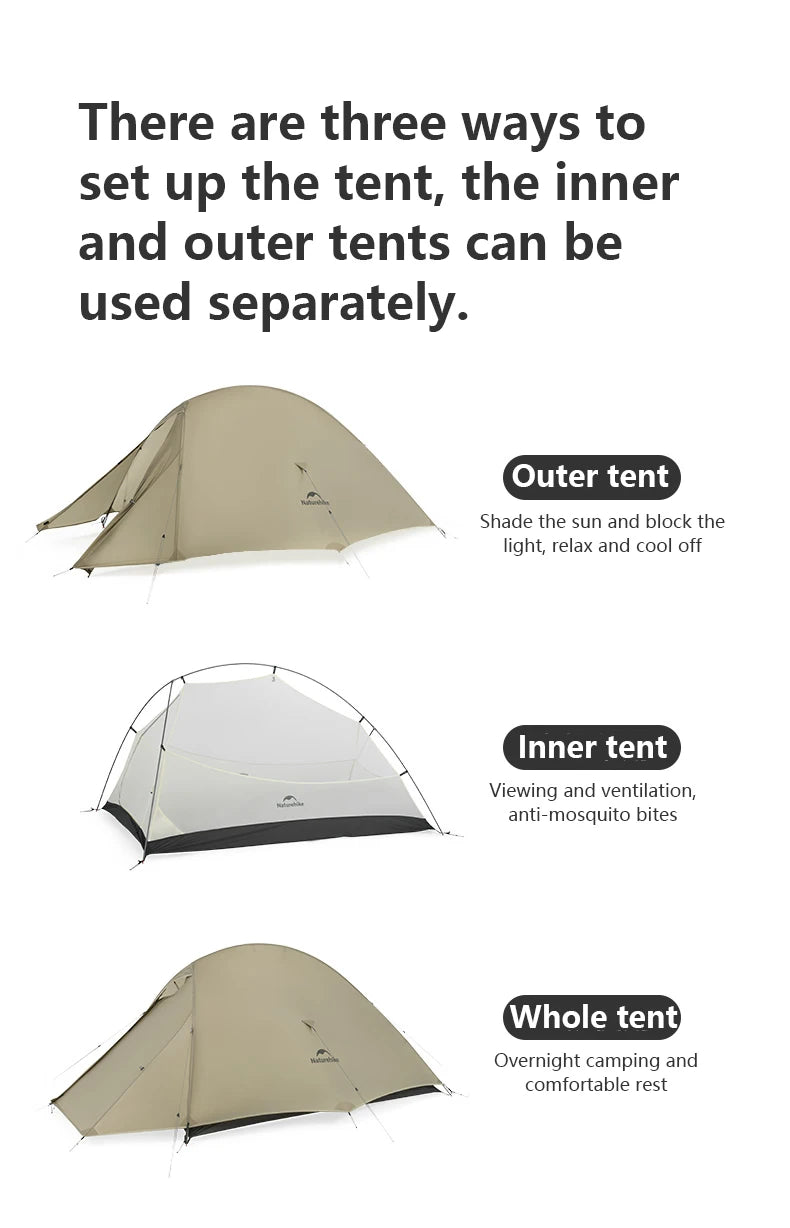 Naturehike Cloud Up 1 Upgraded Tent Ultralight Camping Tent Waterproof Outdoor Hiking Travel Tent Backpacking Cycling Tent