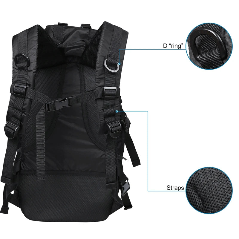 Nylon Waterproof Backpack Climbing Travel Bags Lightweight Hiking Backpacks Outdoor Sport School Bag for Men Women Black