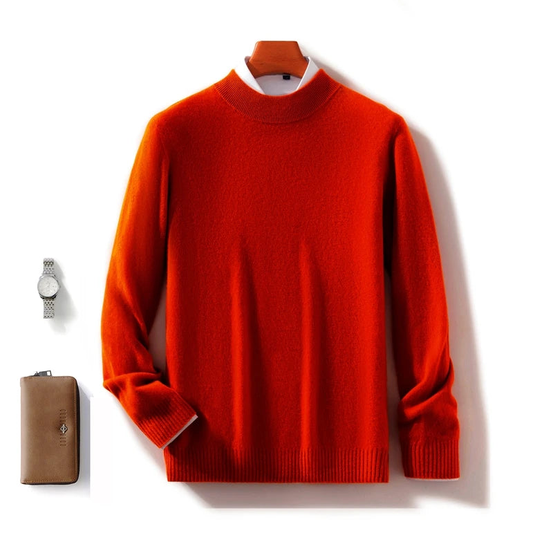 Autumn and Winter Half-high Neck 100% Pure Wool Men's Long Sleeve Leisure Sweater Knitwear