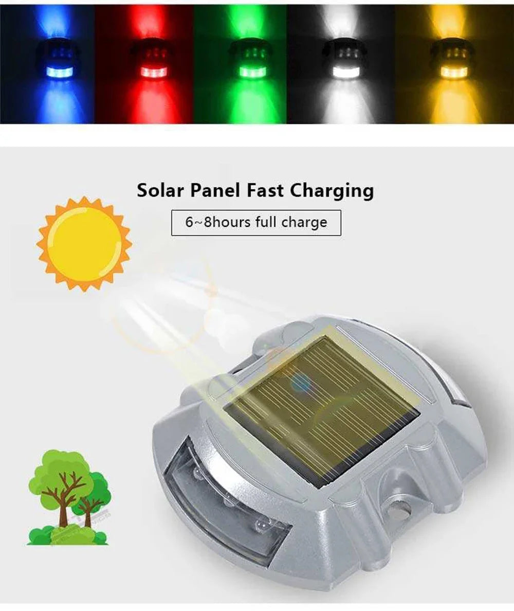 Smart Solar Road Studs with Motion Sensor - 6 LED Auto-Dimming Warning Lights IP68 Waterproof for Driveways/Parking Lots