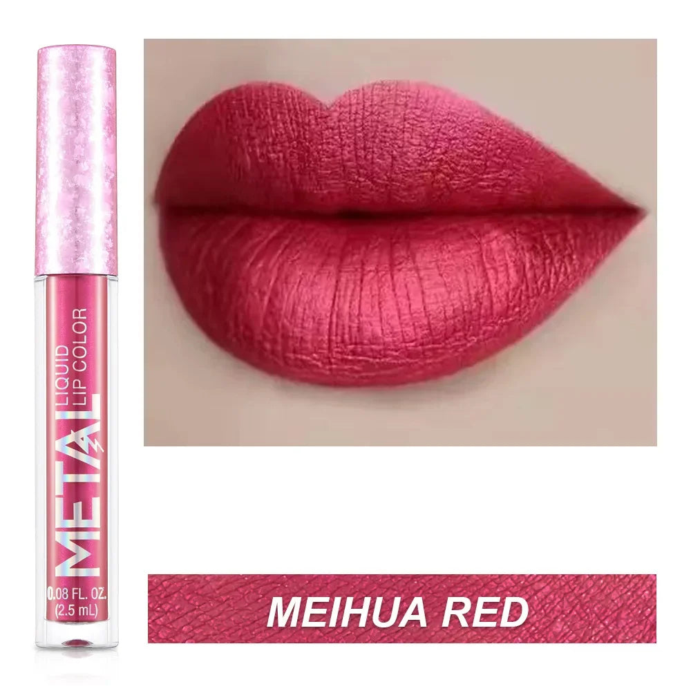 Glitter Metallic Lip Gloss Waterproof Matte Shiny Liquid Lipstick Shimmer Lip Tint Lasting Non-stick Cup Lips Makeup Cosmetics
