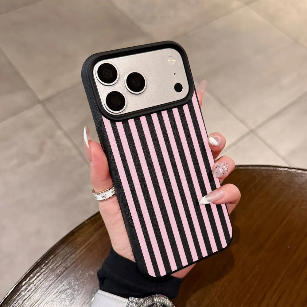 Pink Stripes Pattern Phone Case For iPhone 17 16 15 14 13 12 11 Pro Max Plus 17 Air 16E 17E Lychee Texture Soft Shockproof Cover
