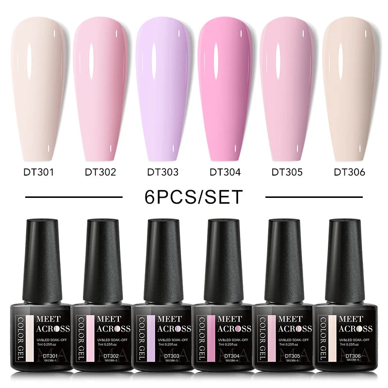 MEET ACROSS 6/8Pcs Set Glitter Gel Nail Polish Autumn Winter Nail Art Varnishes Semi Permanent Soak Off UV Gel Kit Nails Lacquer
