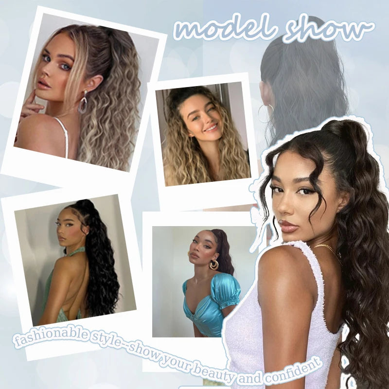 Synthetic Long Curly Hair Ponytail 24inch Wavy Ponytail Extensions with Elastic Hair Tie Women Hairpiece for Daily Party Wear